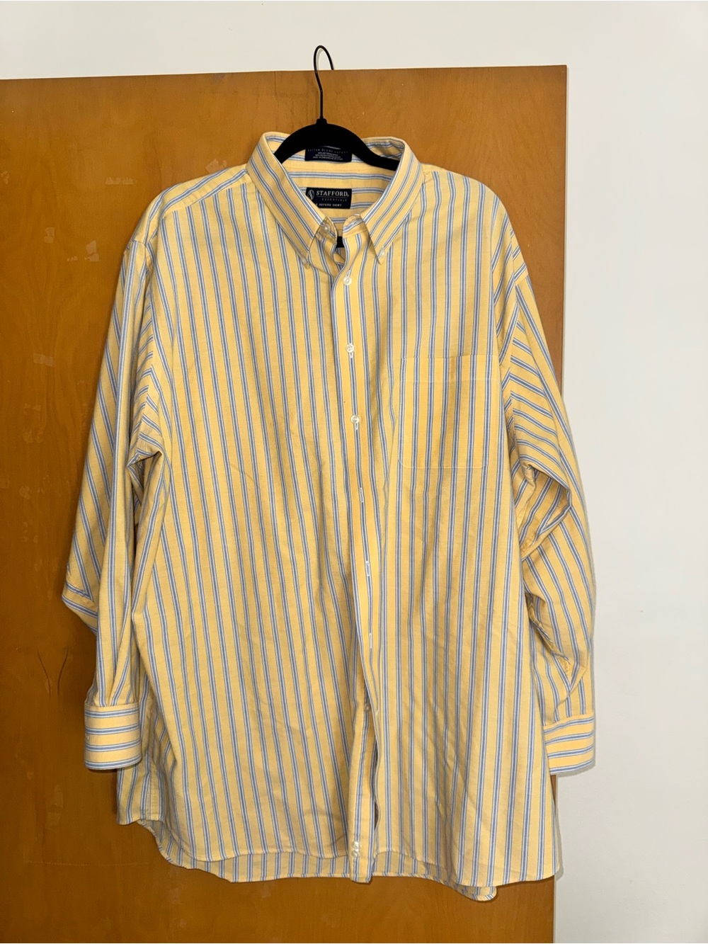 Stafford Yellow Striped Button-Down Dress Shirt with Blue Accents